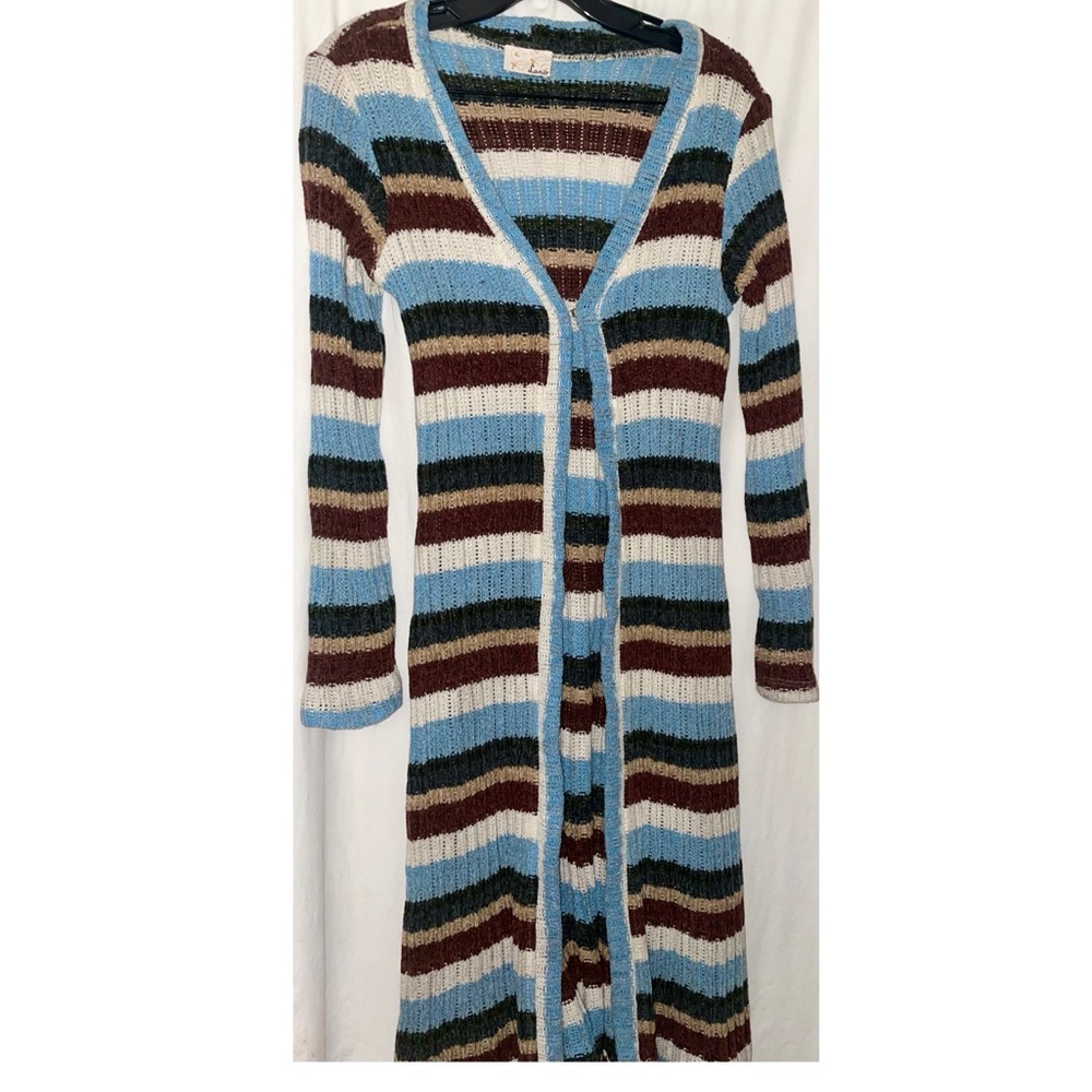 Lani Women’s Long Cardigan Striped Sweater  Open Front With Hook Size Large
